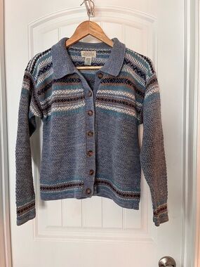 St. John's Bay Blue Fair Isle Button-Front Sweater Cardigan